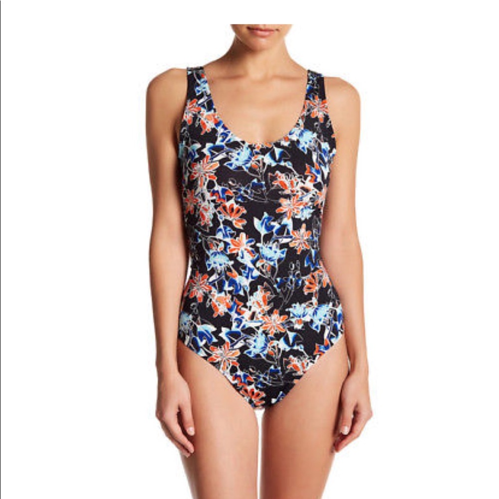 $117 TART SWIMWEAR Black Blue Orange Multi FLORAL
